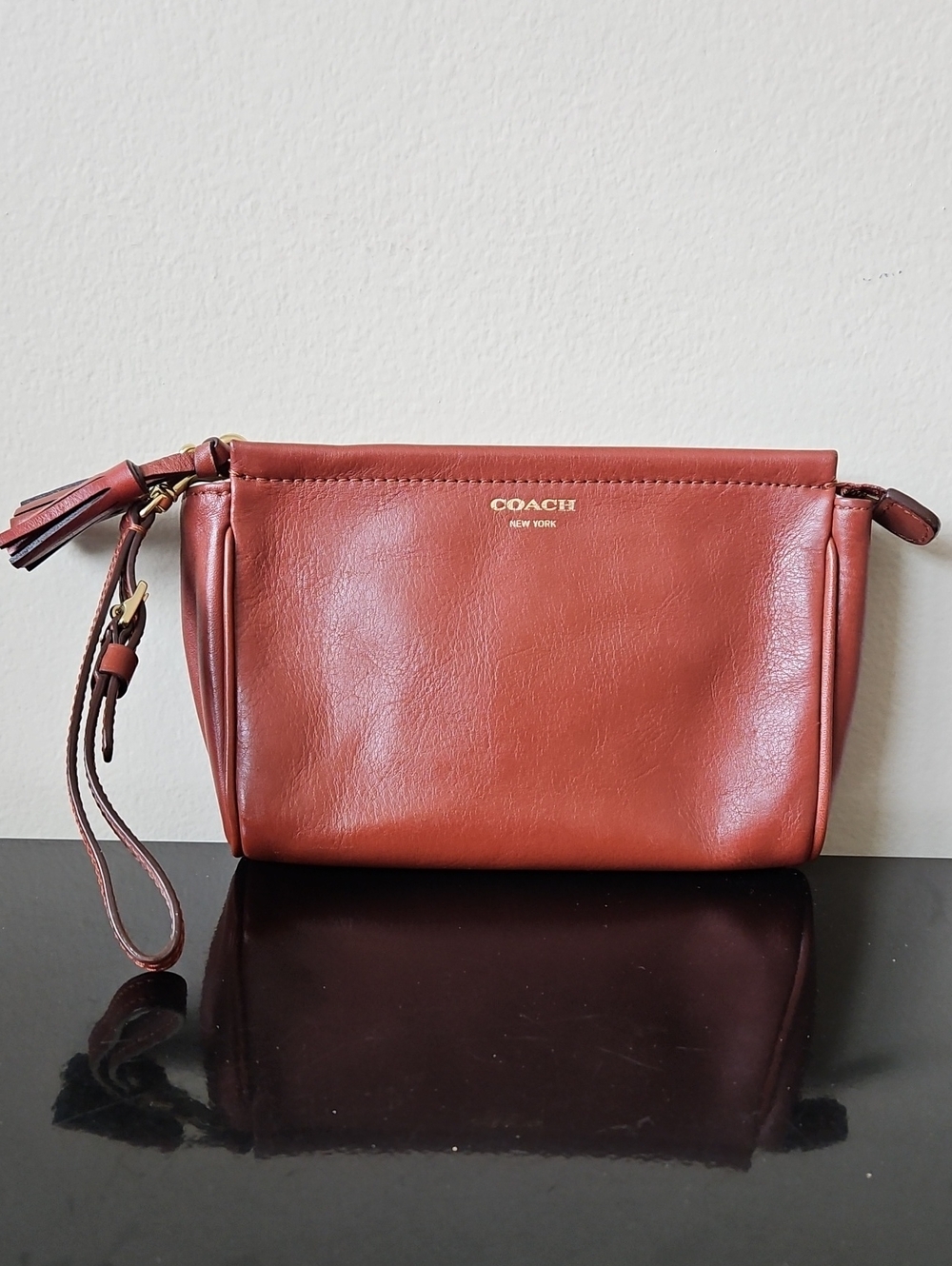 Coach Leather Wristlet Clutch in Rich Rust